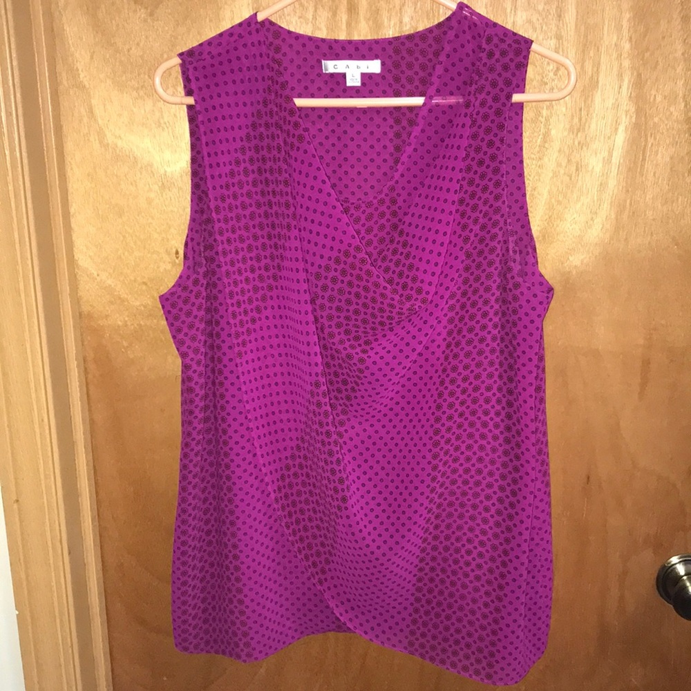 CABI Fuchsia daisy dot print sleeveless blouse